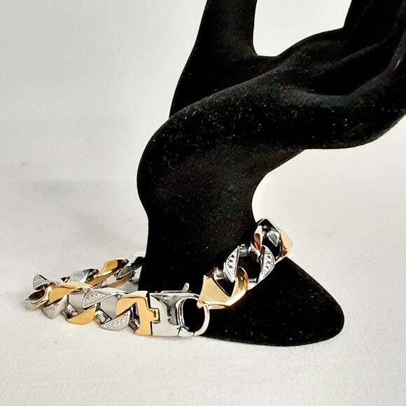 BlackJack! Chunky Stainless Steel Chain Bracelet Gold And Silver Two Tone Links - Picture 3 of 10